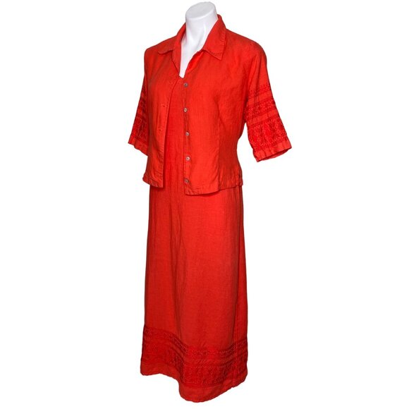 Johnny Was Orange Linen 2-Piece Dress & Jacket Set With Embroidered Details Sz S - Picture 7 of 16